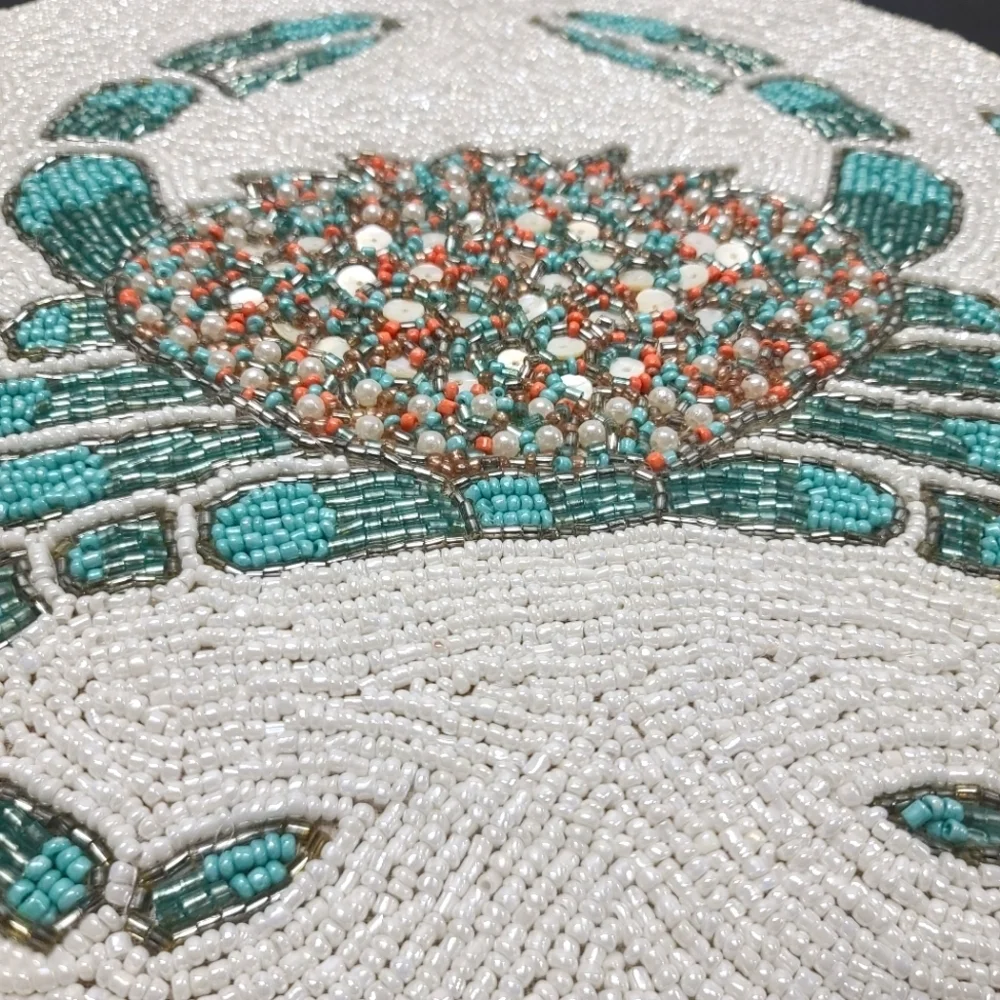 Coastal Collection Blue Crab Sealife Summer Beaded Placemat Charger Centerpiece